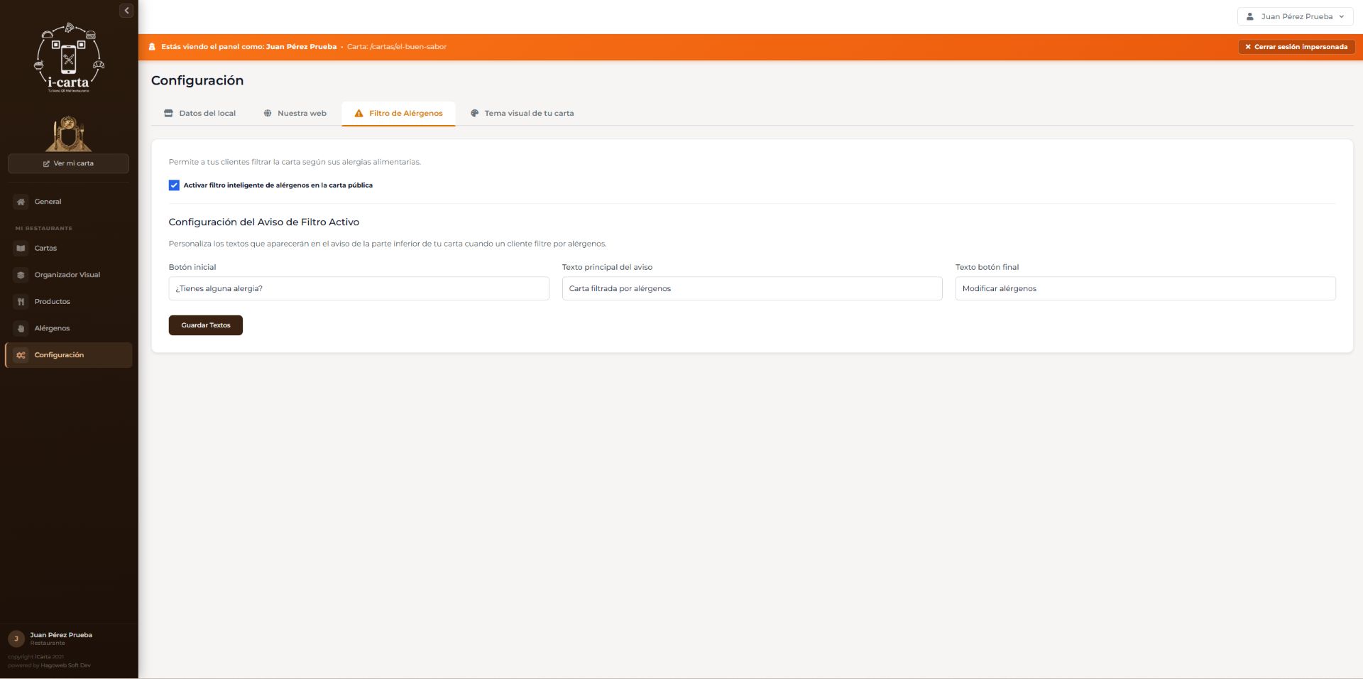 Configuración del filtro de alérgenos